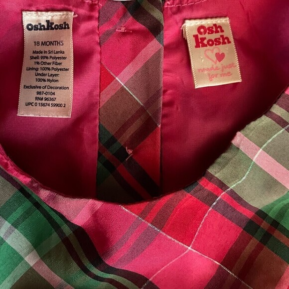 OSHKOSH Plaid Holiday Party Dress Size 18 Months - Picture 3 of 4
